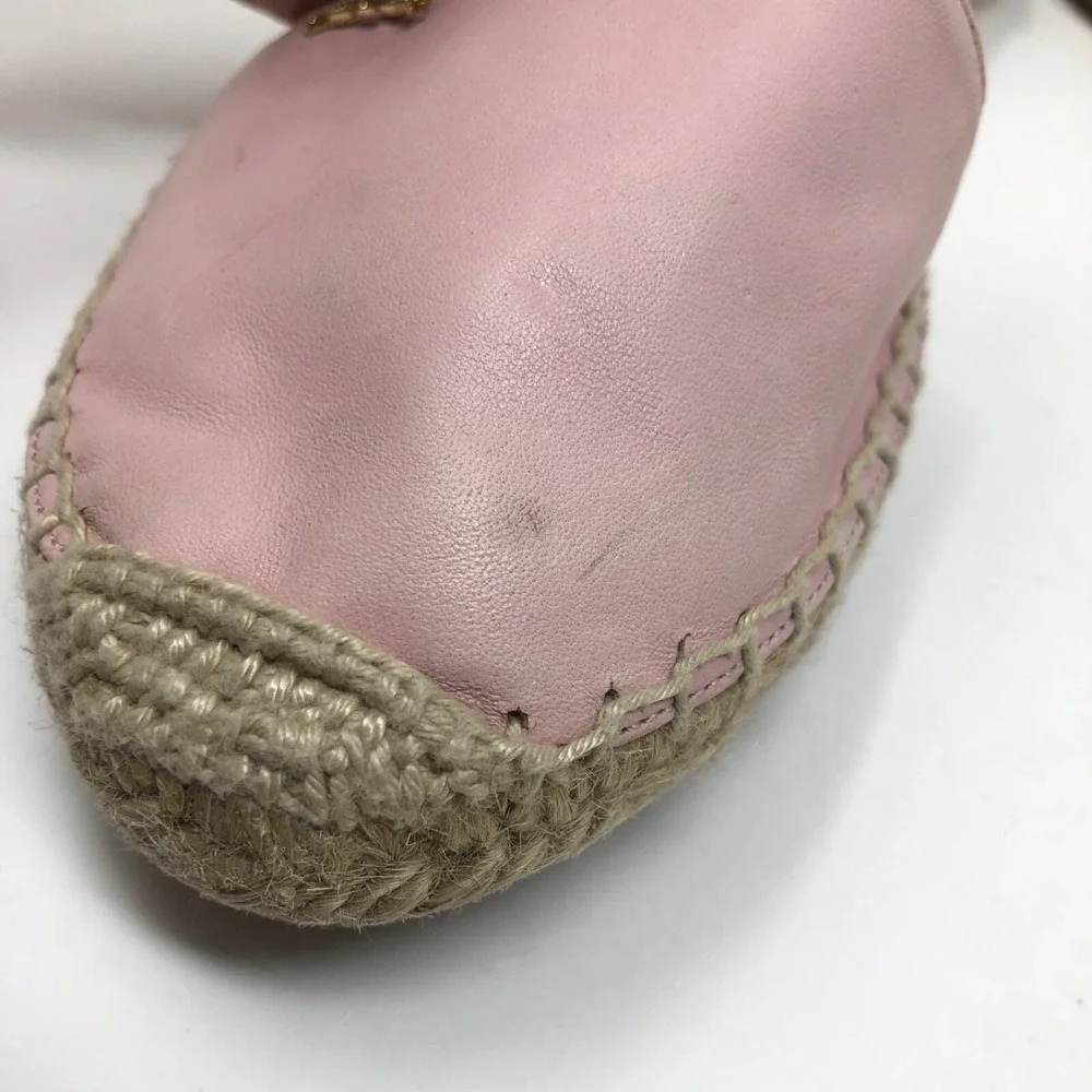 Longchamp Espadrilles Flats Womens 41 US 10 Pink Leather Ankle Strap Summer Boho